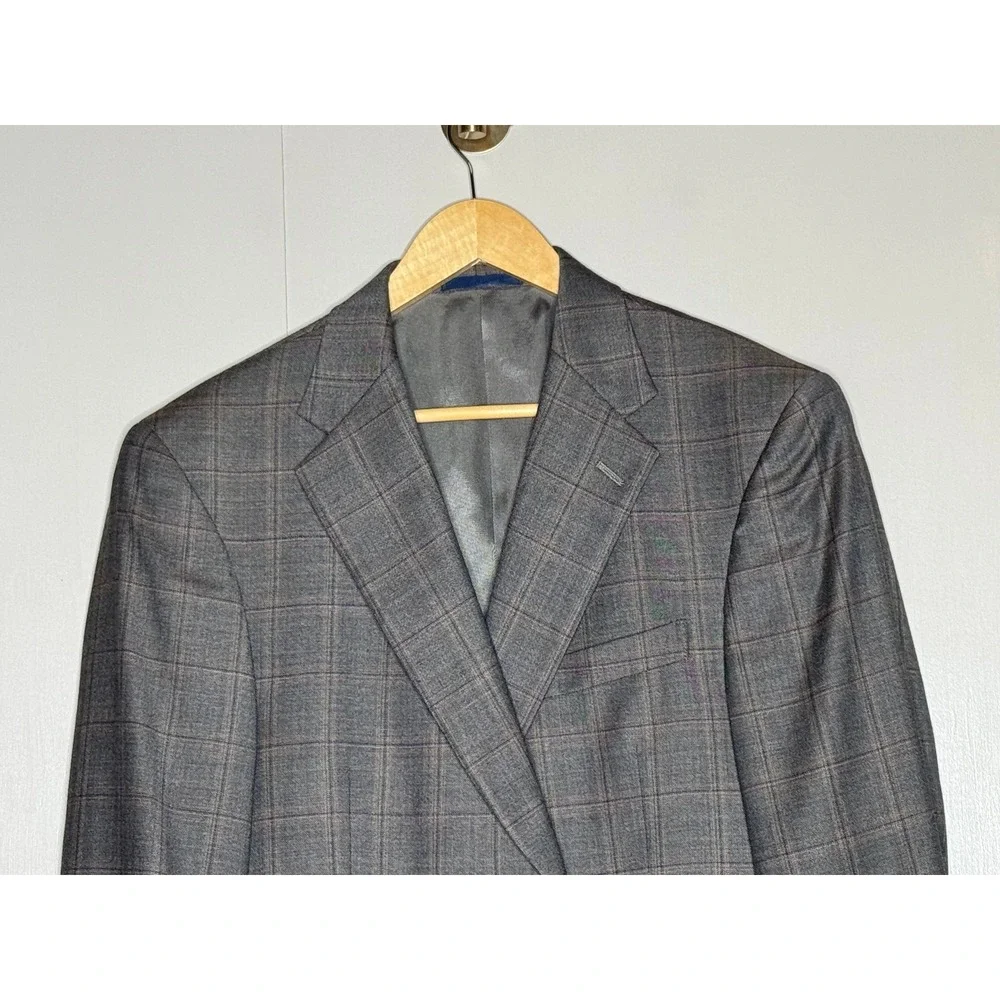 Daniel Cremieux Collection Mens Gray Brown Plaid 2-Button Sport Coat Blazer